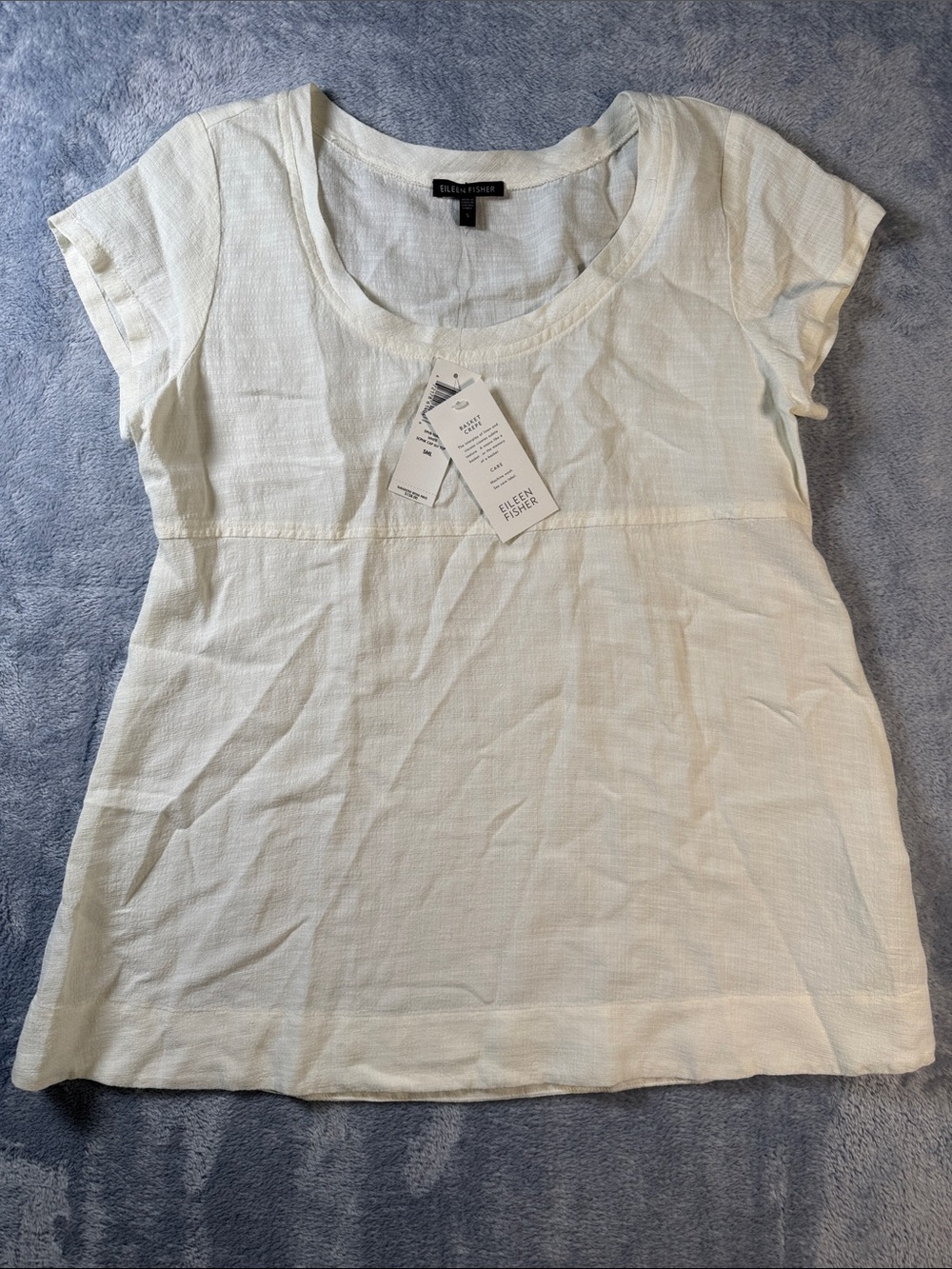 EILEEN FISHER Cream Short Sleeve Scoop Neck Top #3267-7